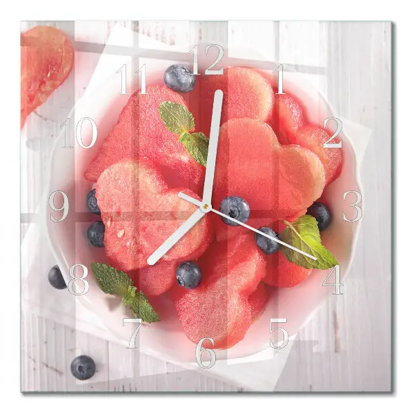 Glasuhr quadratisch Wassermelonenherz