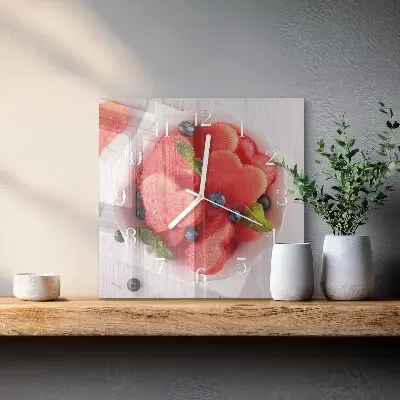 Glasuhr quadratisch Wassermelonenherz