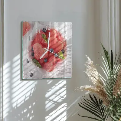 Glasuhr quadratisch Wassermelonenherz