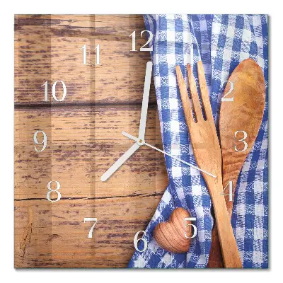 Quadratische wanduhr modern Holz und Besteck