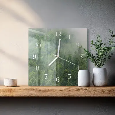 Wanduhr mit motiv quadratisch Nebelwald