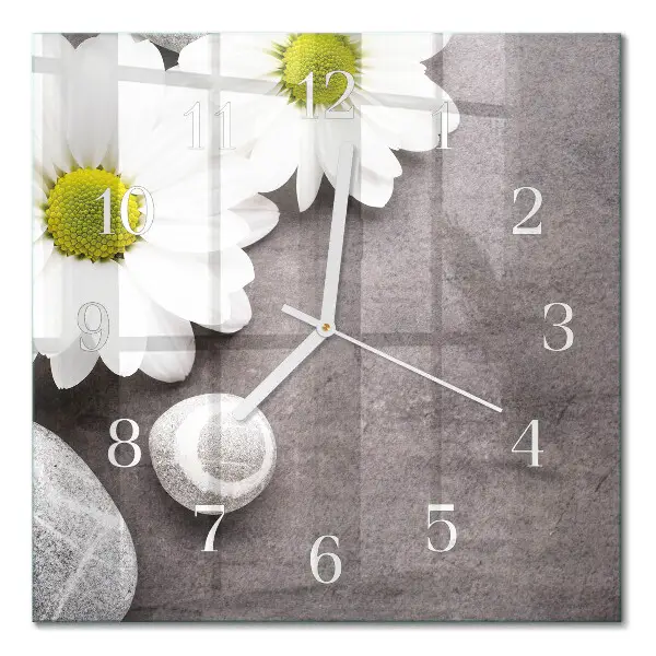 Moderne wanduhr quadratisch Blumen und Steine