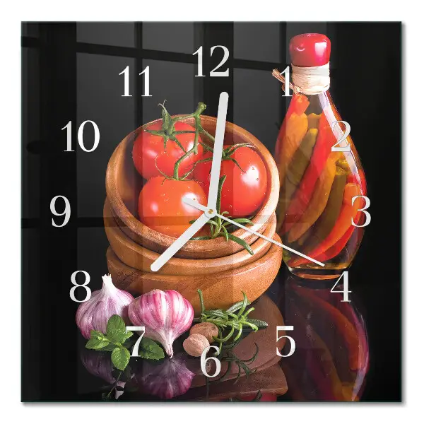 Quadratische wanduhr Tomaten und Knoblauch