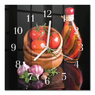 Quadratische wanduhr Tomaten und Knoblauch