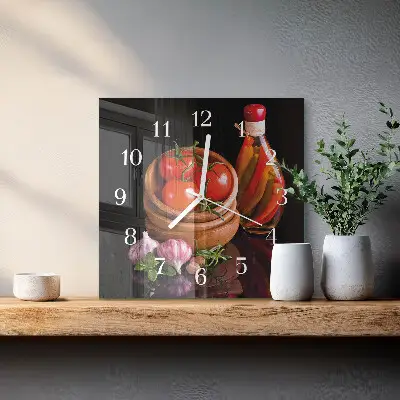 Quadratische wanduhr Tomaten und Knoblauch