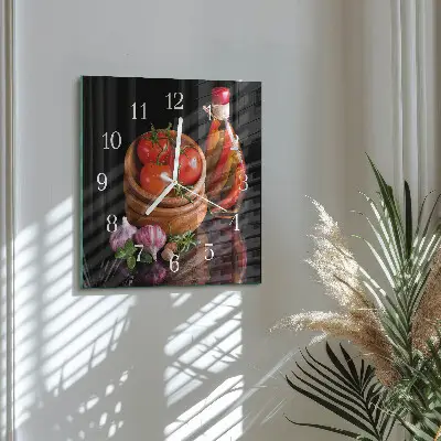Quadratische wanduhr Tomaten und Knoblauch