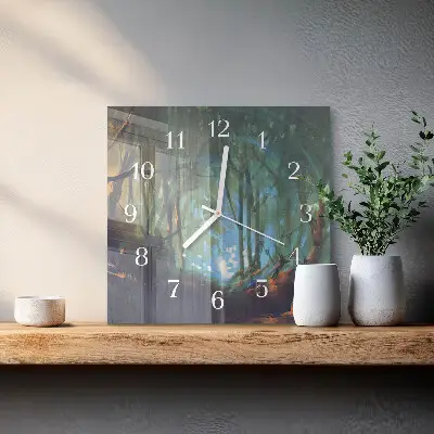Moderne wanduhr quadratisch Mystischer Wald