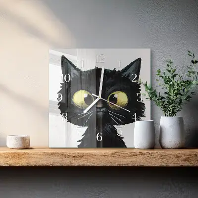 Quadratische wanduhr Schwarze Katze