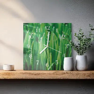 Quadratische wanduhr Grünes Gras