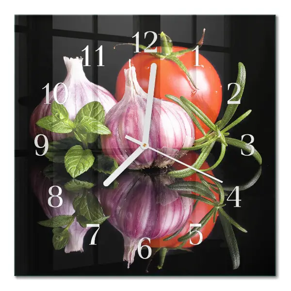 Quadratische wanduhr Tomaten-Knoblauch