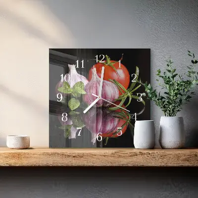 Quadratische wanduhr Tomaten-Knoblauch