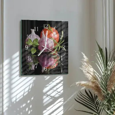 Quadratische wanduhr Tomaten-Knoblauch