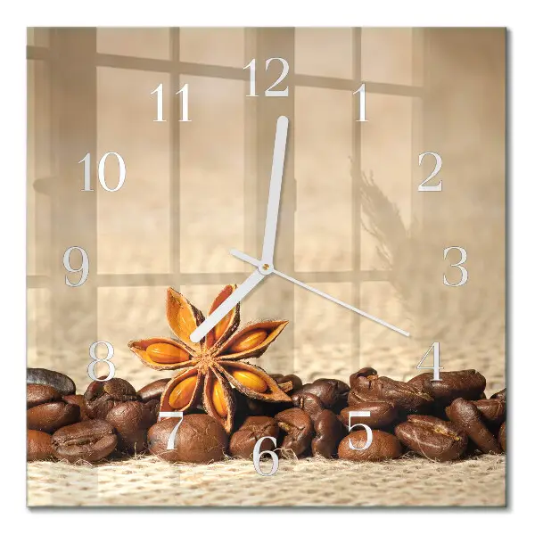 Quadratische wanduhr Kaffeebohnen