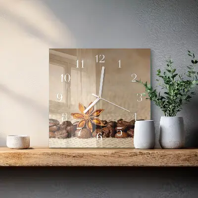 Quadratische wanduhr Kaffeebohnen