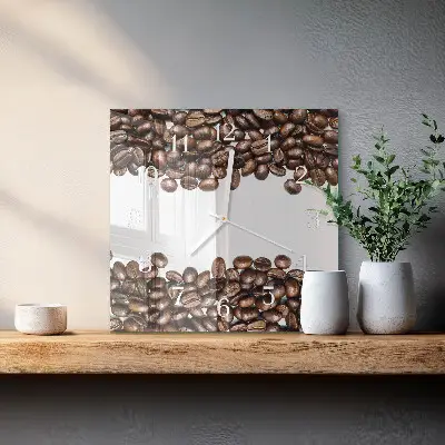 Quadratische wanduhr modern Kaffeebohnen