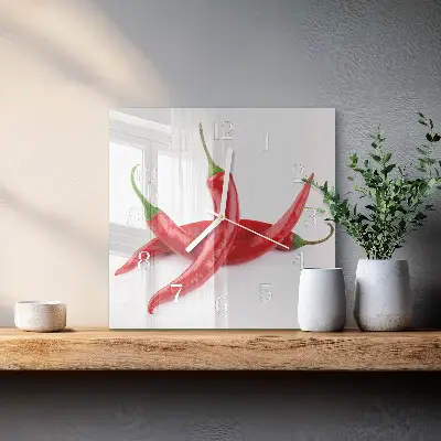 Moderne wanduhr quadratisch Chilischoten
