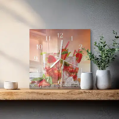 Quadratische wanduhr Erdbeeren