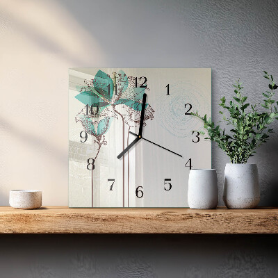 Glasuhr quadratisch Vintage-Blumen