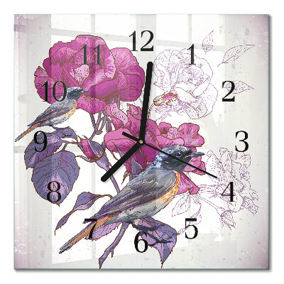 Moderne wanduhr quadratisch Vögel und Blumen