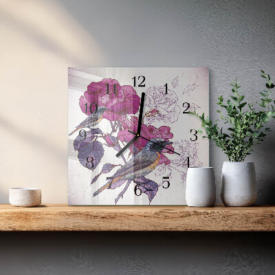 Moderne wanduhr quadratisch Vögel und Blumen