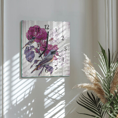 Moderne wanduhr quadratisch Vögel und Blumen