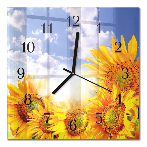 Glasuhr quadratisch Sonnenblumen