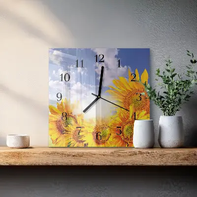 Glasuhr quadratisch Sonnenblumen