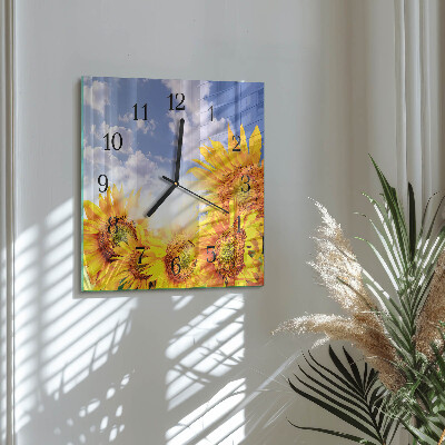 Glasuhr quadratisch Sonnenblumen