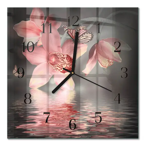 Quadratische wanduhr modern Orchidee