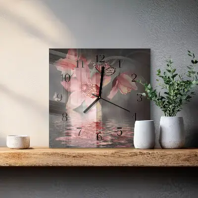 Quadratische wanduhr modern Orchidee
