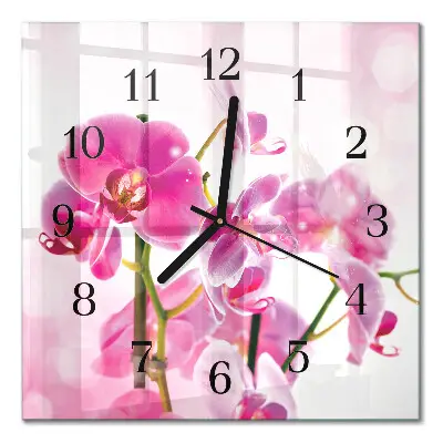 Glasuhr quadratisch Orchidee