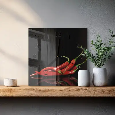 Glasuhr quadratisch Chilischoten