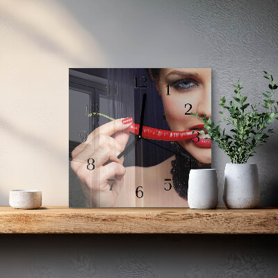 Quadratische wanduhr modern Chili-Pfeffer