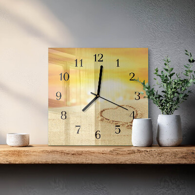Quadratische wanduhr Herz im Sand