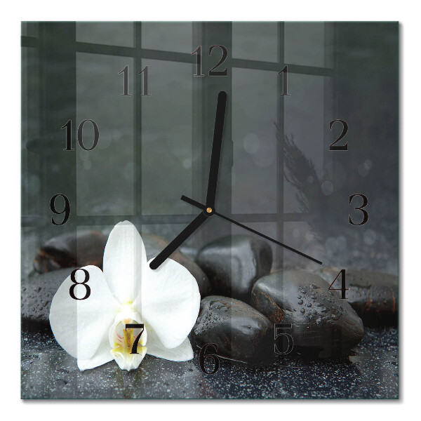 Glasuhr quadratisch Blumen und Steine