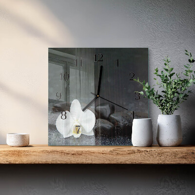 Glasuhr quadratisch Blumen und Steine