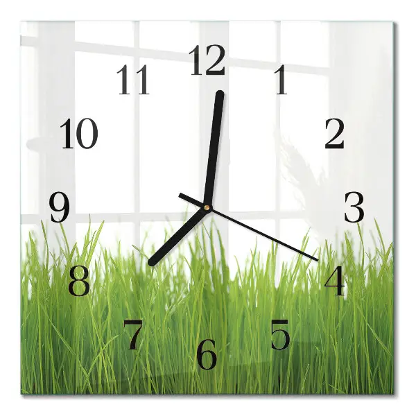 Glasuhr quadratisch Gras