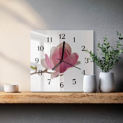 Quadratische wanduhr modern Magnolienblüte