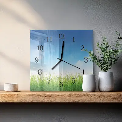 Quadratische wanduhr Gras