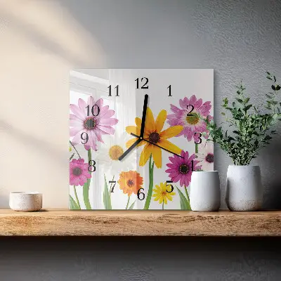 Quadratische wanduhr Blumen