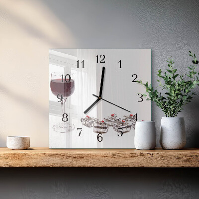 Quadratische wanduhr Ein Glas Wein