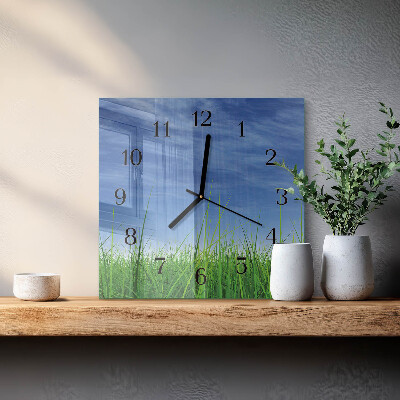 Quadratische wanduhr modern Gras