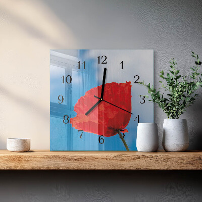 Glasuhr quadratisch Mohn