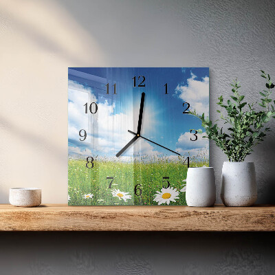Wanduhr mit motiv quadratisch Wiesenblumen