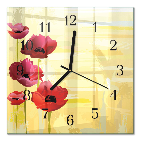 Quadratische wanduhr Mohnblumen