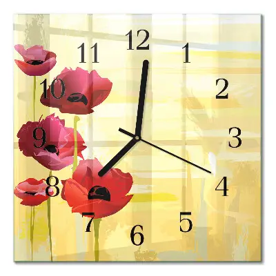 Quadratische wanduhr Mohnblumen