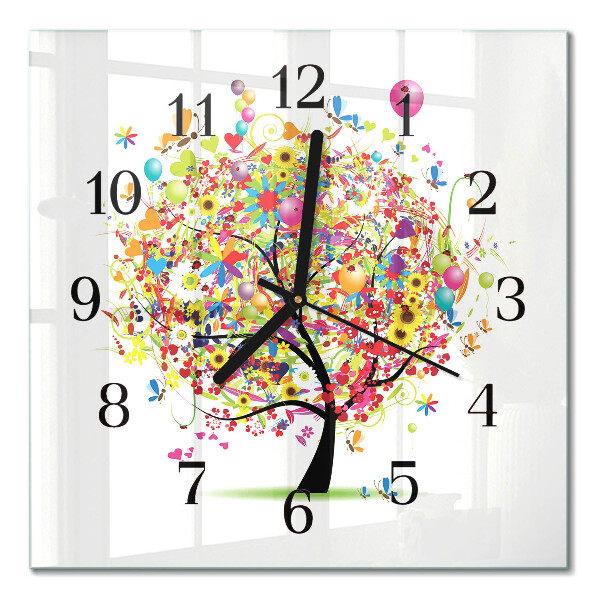 Quadratische wanduhr modern Bunter Baum