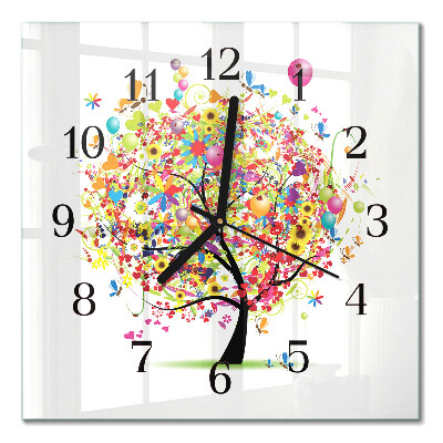 Quadratische wanduhr modern Bunter Baum