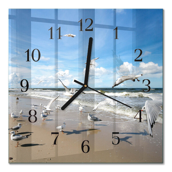 Quadratische wanduhr Möwen am Strand
