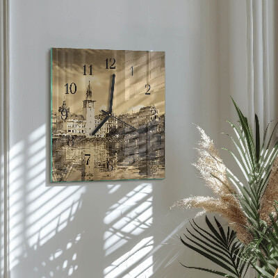 Wanduhr mit motiv quadratisch Schloss in Sepia